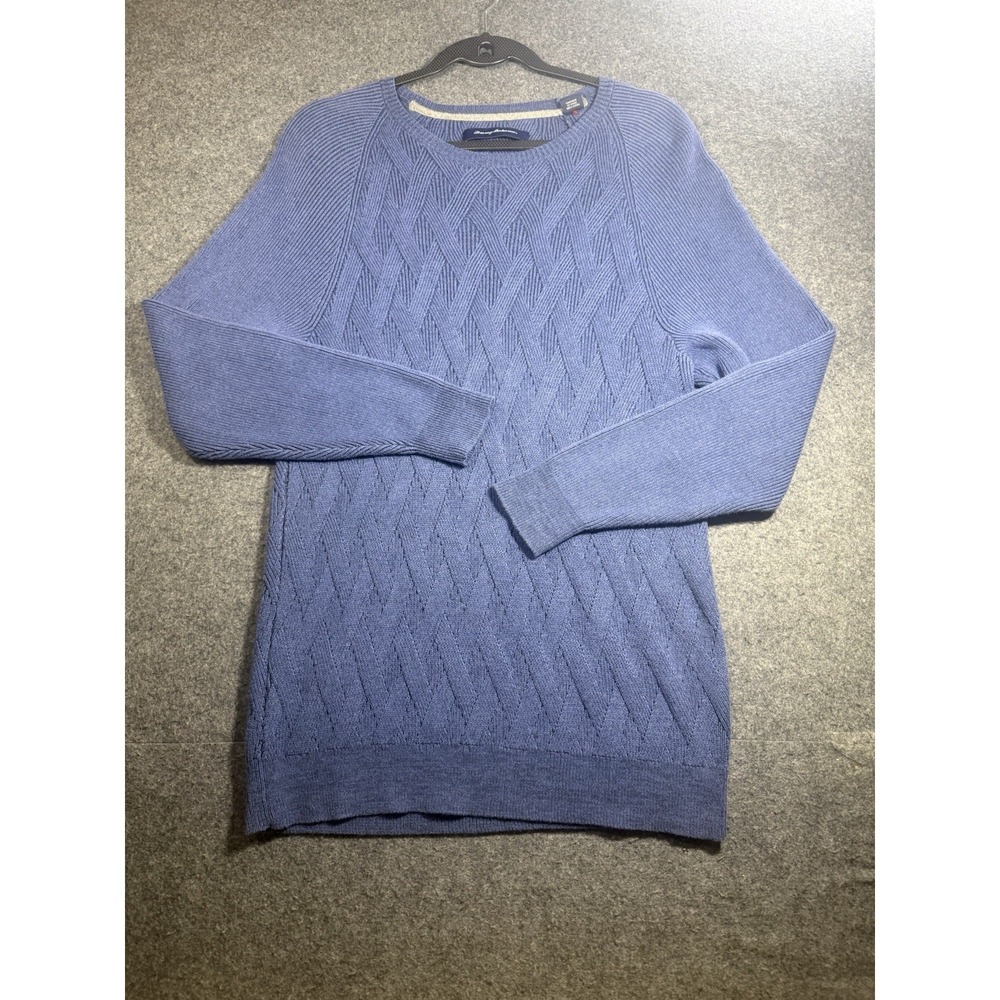 Tommy Bahama Sweater Womens Small Blue Cable Knit Crewneck Pullover Cotton Nylon